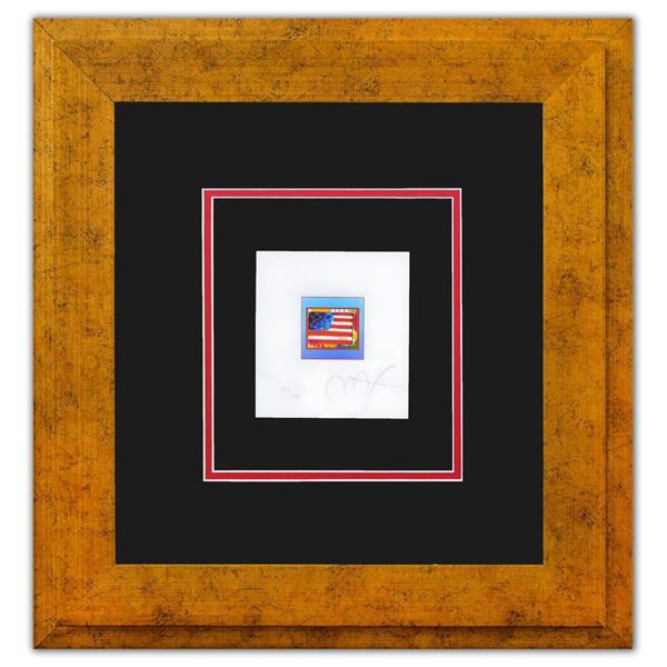 Peter Max- Original Lithograph "Fiag with Heart on Blue"