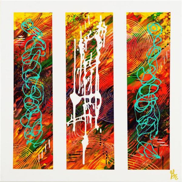 George Marlowe, "Triple Play" Hand Signed Original Acrylic Painting on Canvas with Certificate of Au