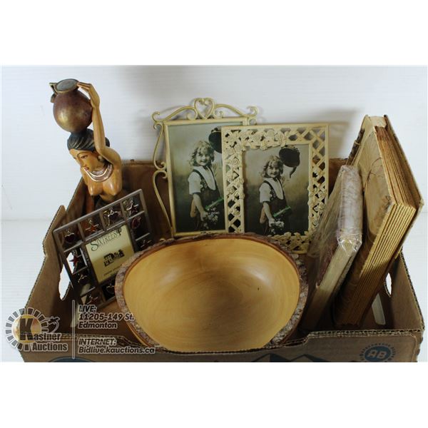 DECORATIVE WOOD & METAL ITEMS- ASST. BOX LOT