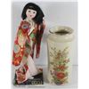 Image 1 : 8.5“ HANDMADE JAPAN DOLL & PORCELAIN VASE