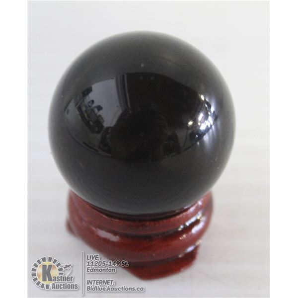 #19-BLACK OBSIDIAN SPHERE BALL + STAND 29.5mm