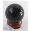 Image 1 : #19-BLACK OBSIDIAN SPHERE BALL + STAND 29.5mm