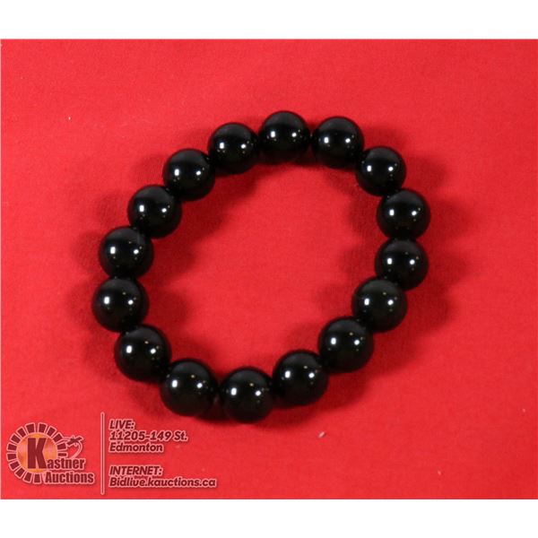#211- NATURAL BLACK OBSIDANT BEAD BRACELETE 12 MM