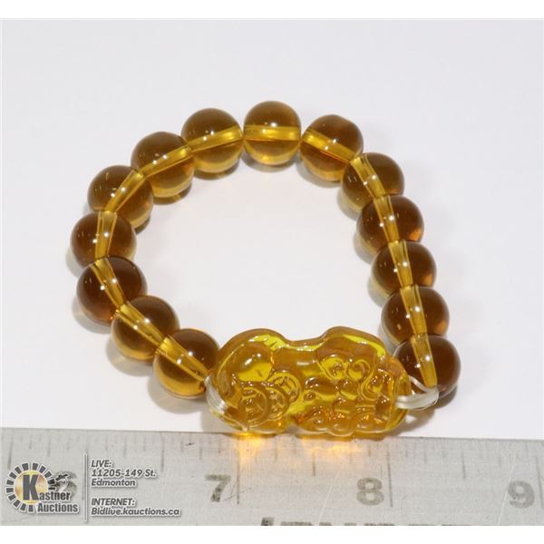 #292-PIXIU OBSIDIAN BEAD BRACELET 8"/ 12mm