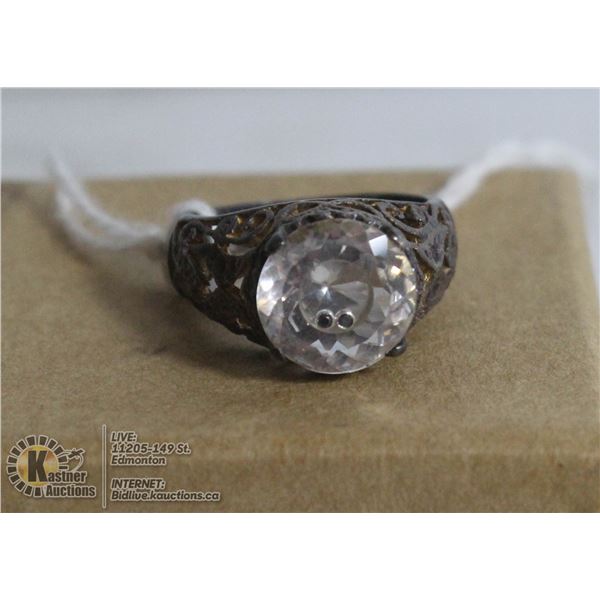 NEW  FLOATING BLACK DIAMOND RING 4.4 GRAMS SILVER