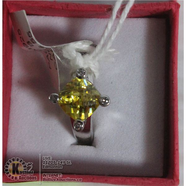 .925 SILVER YELLOW CUSHION CUT RING
