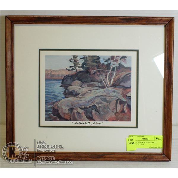 OAK FRAMED & MATTED ART SIGNED LEO MOL