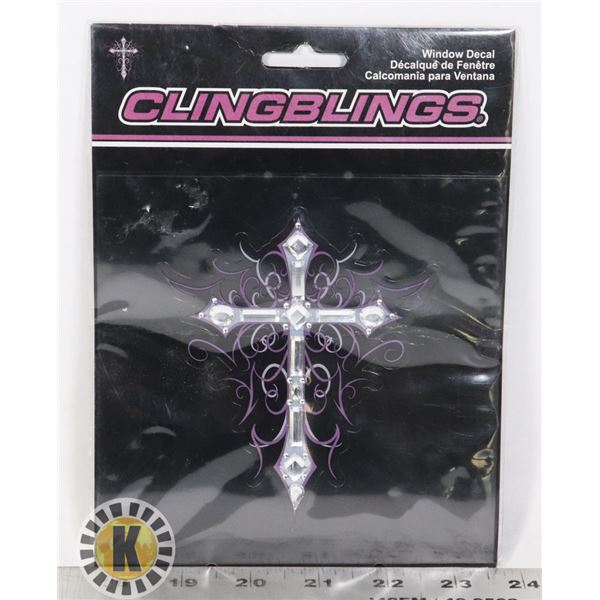 NEW CAR DECAL RINESTONE CROSS WITH PURPLE  TRIBAL