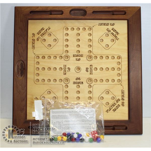 HAND CRAFTED HARDWOOD LUDO GAME BOARD & PIECES