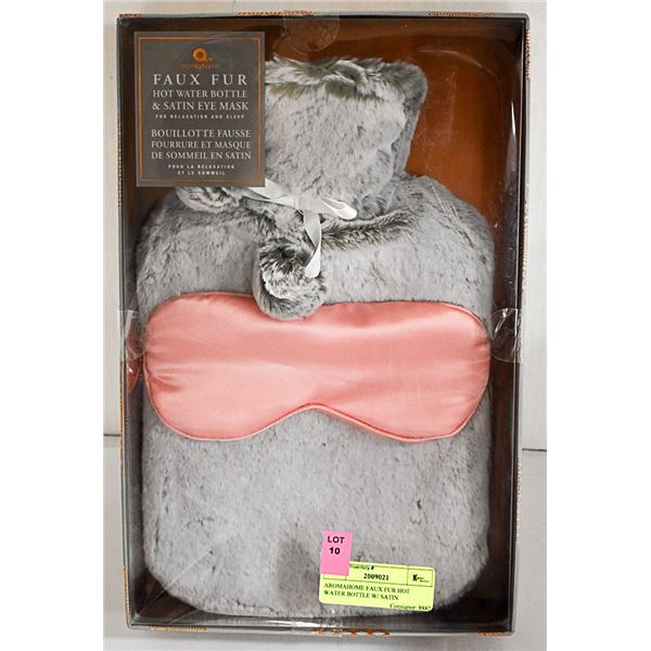 AROMAHOME FAUX FUR HOT WATER BOTTLE W/ SATIN