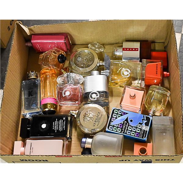 FLAT OF BRAND NAME TESTER PERFUMES WITHOUT LIDS
