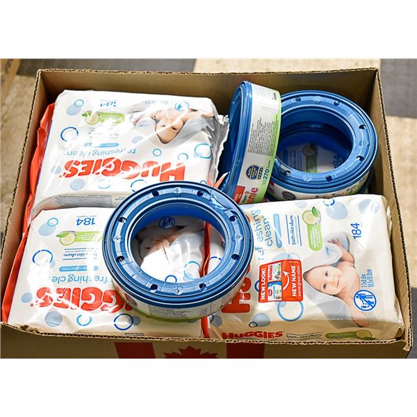FLAT LOT OF BRAND NAME BABY WIPES & DIAPER GENIE