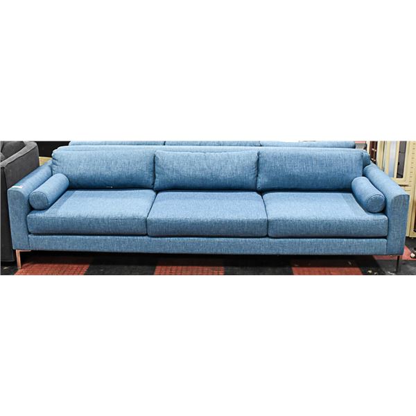 SHOWHOME BLUE SOFA  W/ACCENT PILLOWS 9FT LONG