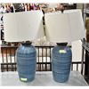 Image 1 : SHOWHOME PAIR OF BLUE LAMPS W/ OFF WHITE SHADES