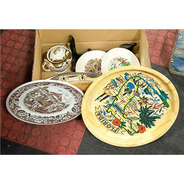 BOX WITH COLLECTIBLE PLATES AND DISHES