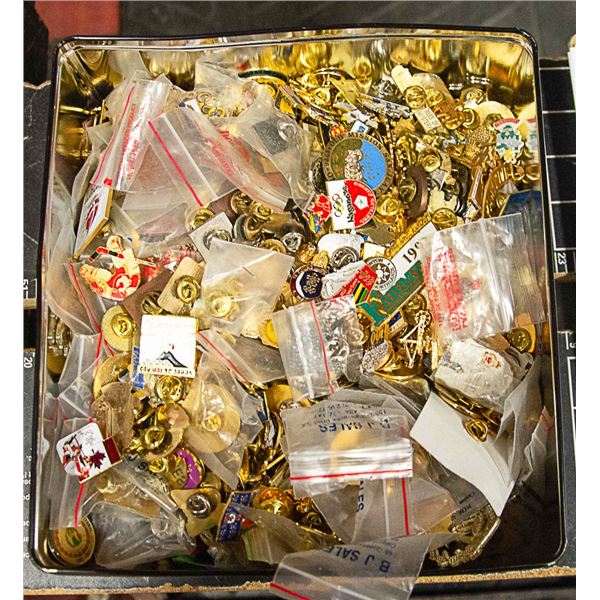 TIN WITH APPROXIMATELY 1000 COLLECTOR PINS