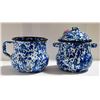 Image 1 : VINTAGE BLUE SWIRL ENAMEL CREAM & SUGAR SET