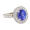 Image 1 : 5.17 ctw Oval Mixed Blue Sapphire And Round Brilliant Cut Diamond Ring - 18KT Wh