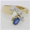 Image 3 : Two Tone 14K Gold 0.98 ctw QUALITY Sapphire Solitaire Ring w/ 3 Diamond Accents