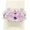 Image 1 : 14k White Gold Twisted Cable 8.5 ctw Oval Kunzite Solitaire Ring 4 Diamond Accen