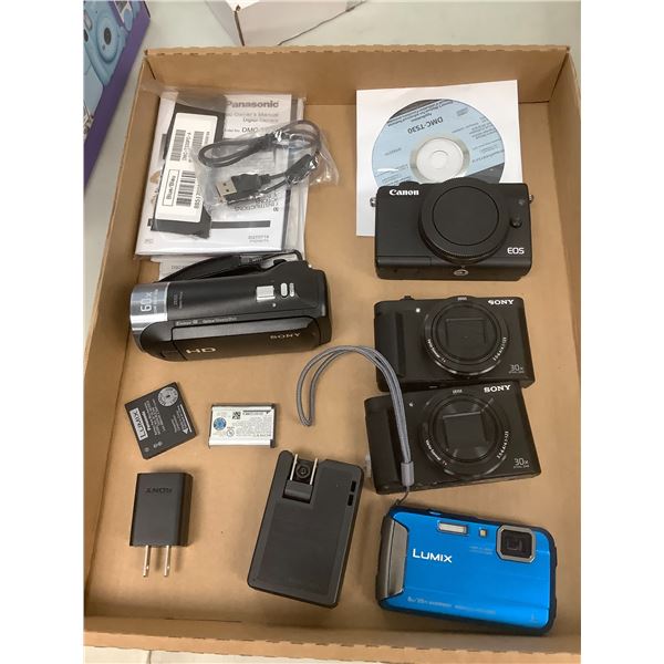 UNKNOWN WORKING CONDITION; CANON EOS DIGITAL CAMERA, 2 SONY DIGITAL CAMERAS, SONY HANDYCAM AND MORE