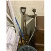 Image 2 : STOOL, PLASTIC CHAIR, CRAFTSMAN WEED WACKER, PITCHFORKS AND MOP AND MOP BUCKET