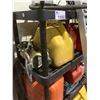 Image 2 : PLASTIC RACKING AND CONTENTS; JERRY CANS, HOSING, HITACHI SAW, AND ALUMINUM RAMP