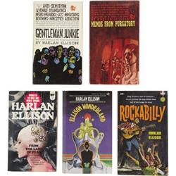 Harlan Ellison. 5 Paperbacks, 3 Signed.