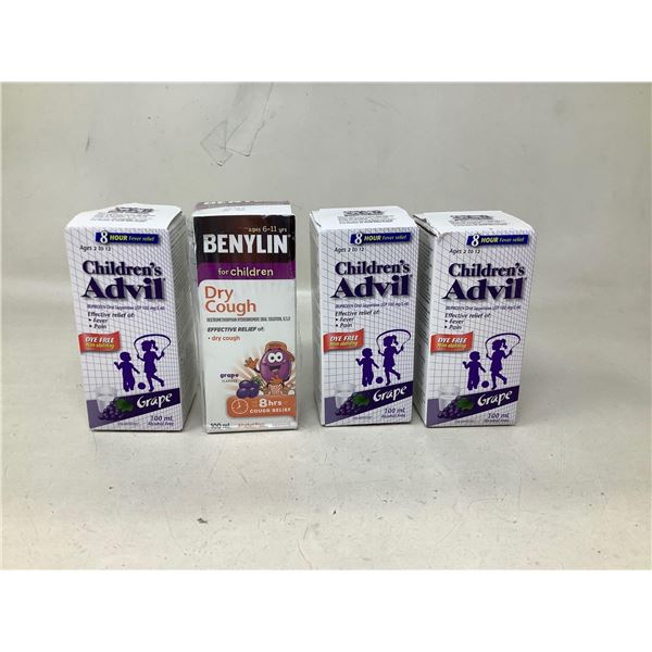 Childrens Advil Grape (3 X 100ML) Benylin Dry Cough For Kids (1 X 100ML)