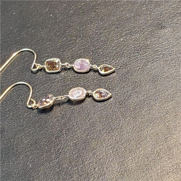 14K Yellow Gold Fancy Color Diamond(1.22Ct,I1-I3) Earrings (~weight 0.63g), Made in Canada, Appraise