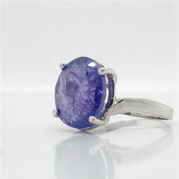 10K White Gold Natural Tanzanite(5.2ct) Ring (~Size 6) (~weight 2.99g), Made in Canada, Appraised Re