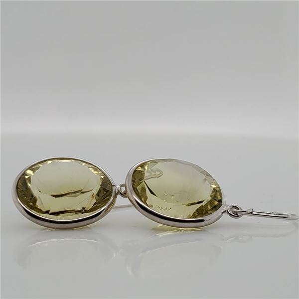 14K White Gold Natural Lemonquartz(7.8ct) Earrings (~weight 2.06g), Made in Canada, Appraised Retail