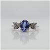 Image 1 : 10K White Gold Natural Tanzanite(1ct) Diamond(0.12ct) Ring (~Size 6.5) (~weight 2.08g), Made in Cana