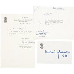 Indira Gandhi Autograph Card,