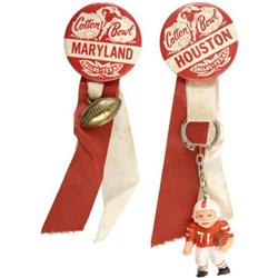 A Pair of Vintage Cotton Bowl Souvenir Badges