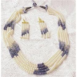 Pearl & Sapphire Necklace & Earrings