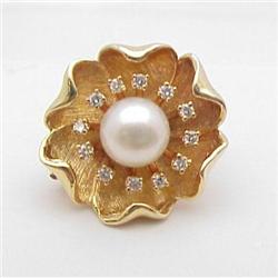 14 kt Gold Slide w/Pearl & Diamonds