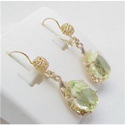 14 kt Dangle Earrings w/Green Stone