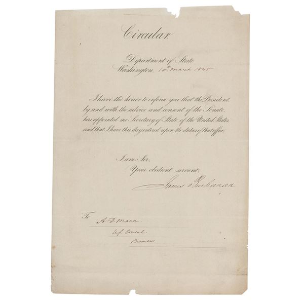 James Buchanan Circular Letter Signed