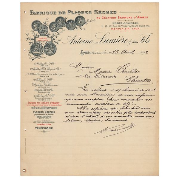 Auguste Lumiere Letter Signed