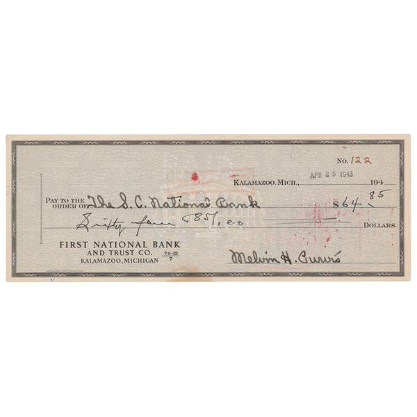 Melvin Purvis Signed Check