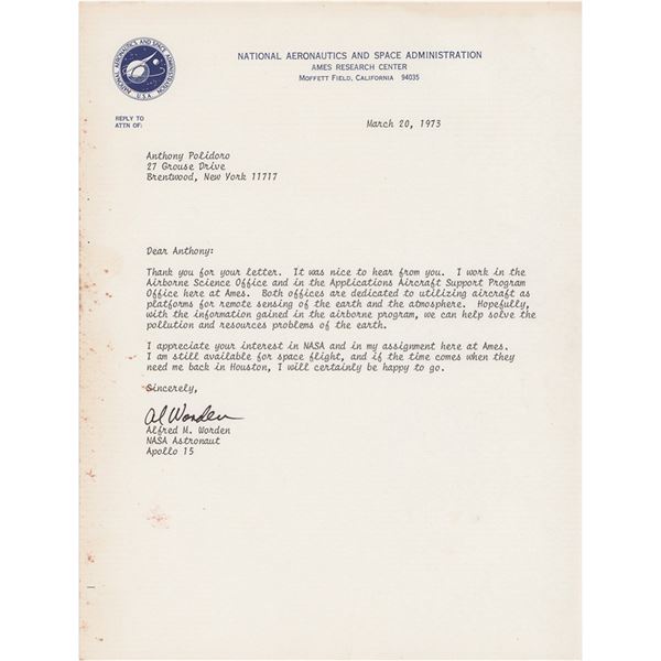 Al Worden Typed Letter Signed