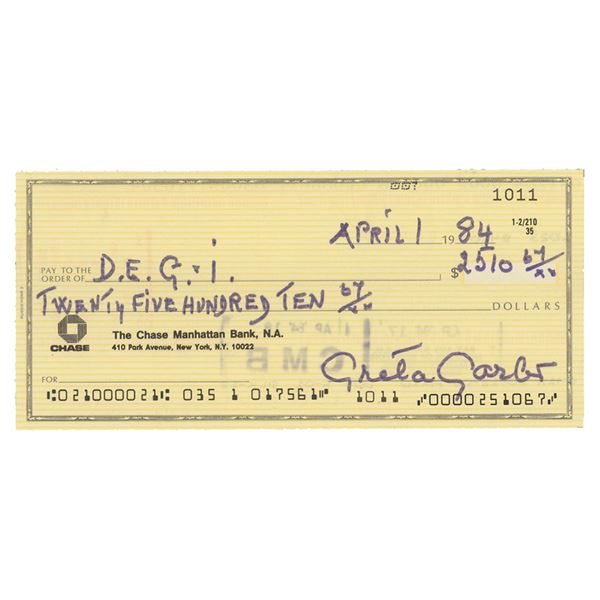 Greta Garbo Signed Check