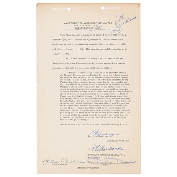 Julie Andrews Document Signed