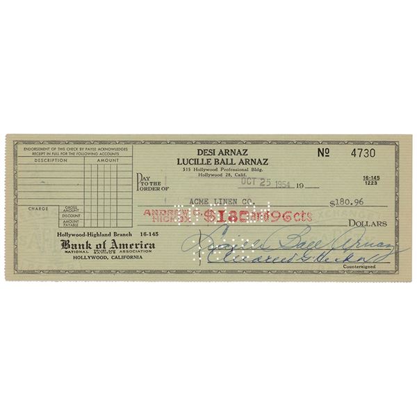 Lucille Ball Signed Check