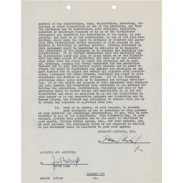 Fritz Lang Document Signed