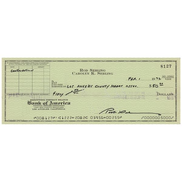 Rod Serling Signed Check