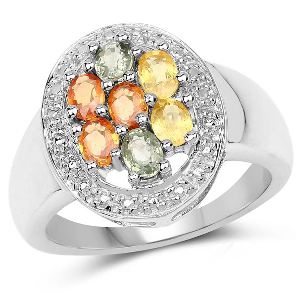1.54 Carat Genuine Multi Sapphire .925 Sterling Silver Ring