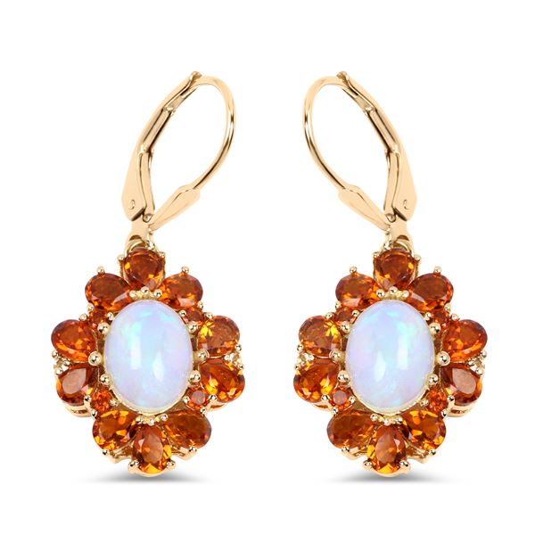14K Yellow Gold Plated 5.42 Carat Genuine Ethiopian Opal, Citrine and White Topaz .925 Sterling Silv