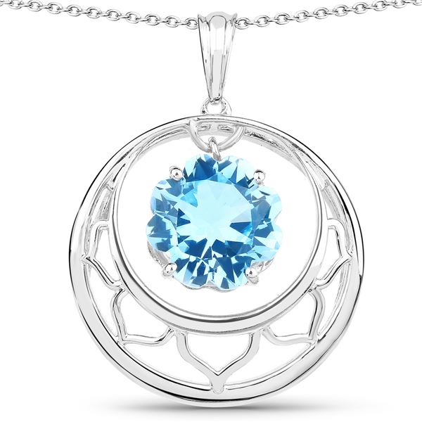 8.75 Carat Genuine Swiss Blue Topaz .925 Sterling Silver Pendant